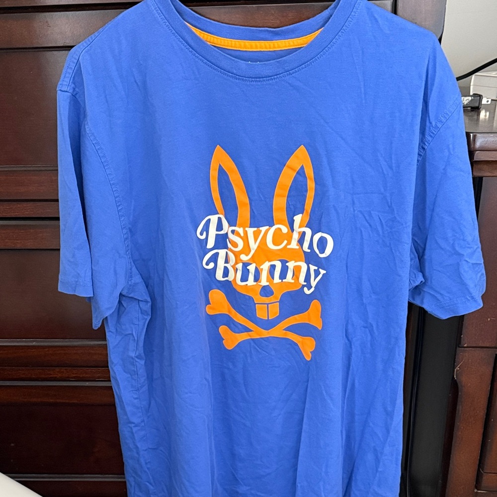Psycho Bunny Royal Blue Tee with Vibrant Orange Design